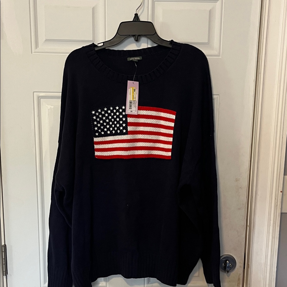 Wild Fable Navy and Red Flag Sweater